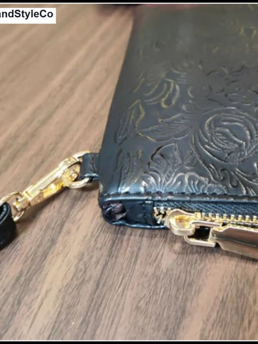 Floral Embossed PU Leather Wristlet Clutch with Detachable Strap, Zipper
